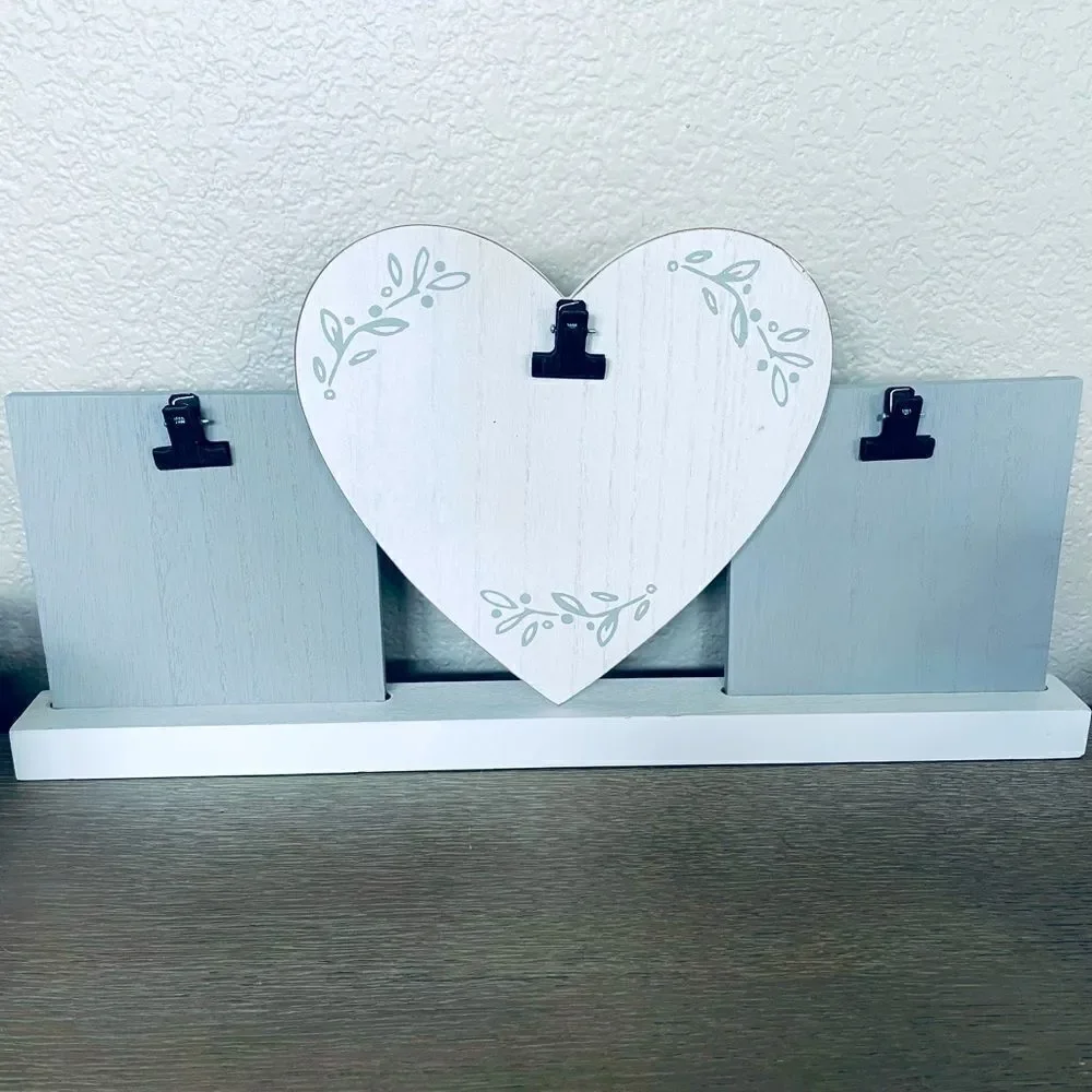 Farmhouse Heart Wooden Clip Picture Frame Display